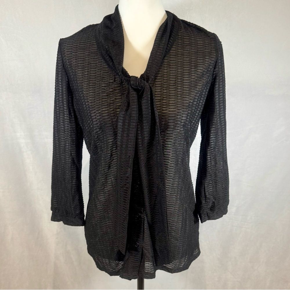 Black long sleeve semi sheer textured secretary top size medium